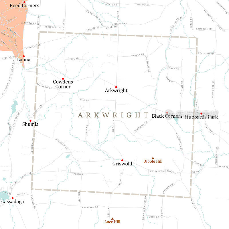 纽约Chautauqua Arkwright矢量路线图